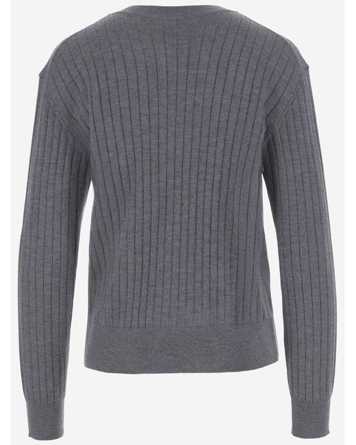 Bottega Veneta Gray Ribbed Wool Cardigan