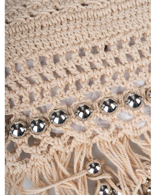 Rabanne Natural Beaded Crochet Tote Bag