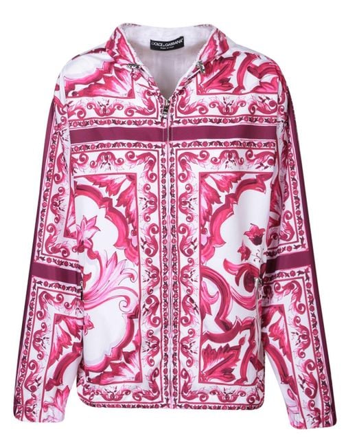 Dolce & Gabbana Pink Majolica Printed Zipped Hoodie
