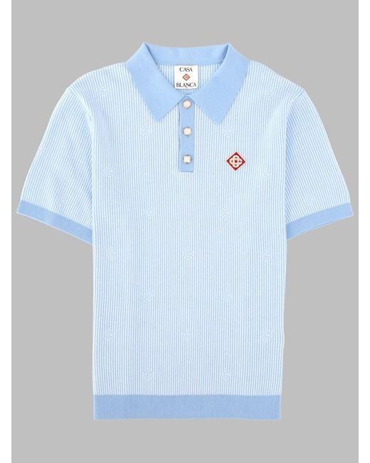 Casablanca Blue Polo Shirt Striped Knit Cotton for men