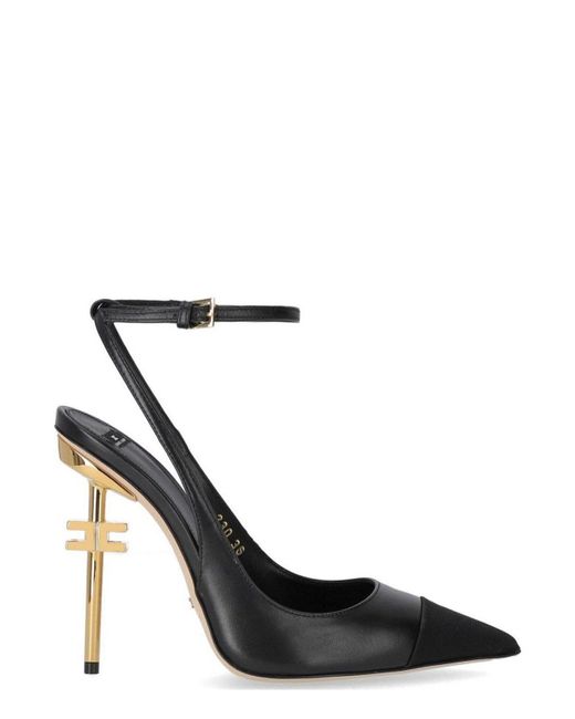 Elisabetta Franchi Black Sculpted Heel Slingback Pumps