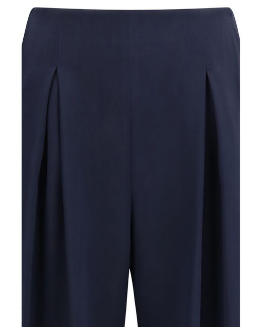Max Mara Pure Blue Palude Wide-Leg Pants Silk; Elastane