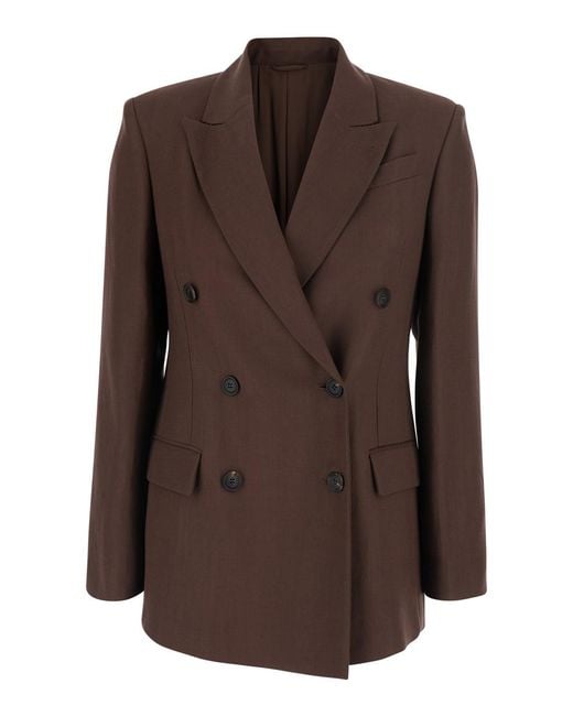 Brunello Cucinelli Brown Jacket Double-Breasted Viscose Blend Blazers