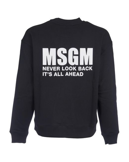 MSGM Blue Rib Trim Crewneck Logo Sweatshirt for men