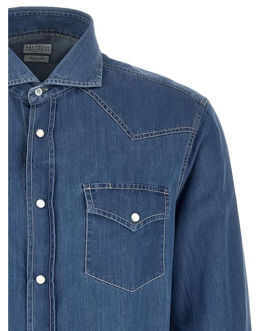 Brunello Cucinelli Blue Cotton Blouse for men