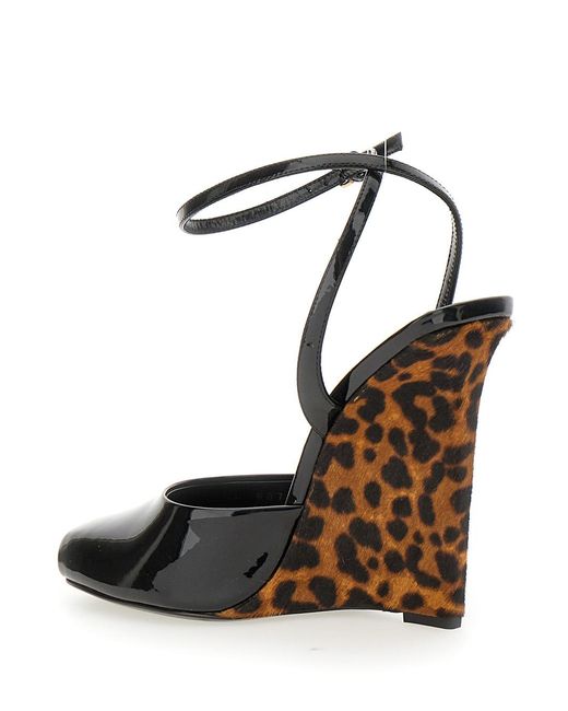 Saint Laurent Metallic Scandale Wedges With Animalier Print