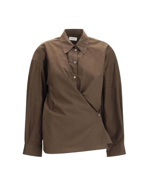 Lemaire Brown Cotton Blend Shirt Cotton; Silk