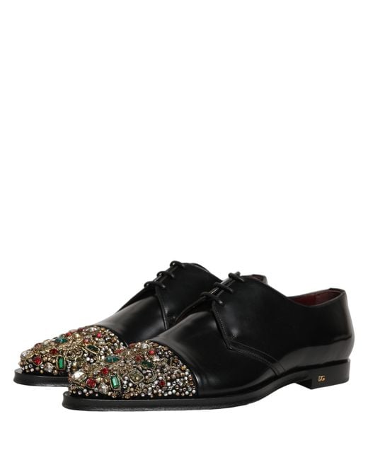 Dolce & Gabbana Black Embellished Derby Dress Formal Shoes Leather for men