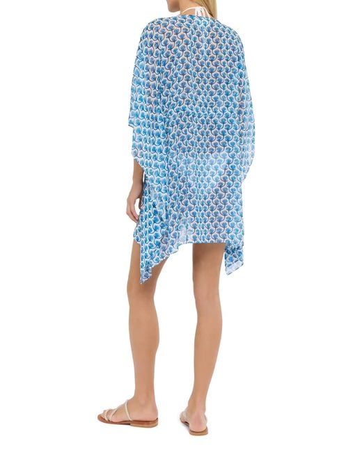 Mc2 Saint Barth Blue Iria Cotton Silk Kaftan With Floral Print Sarong