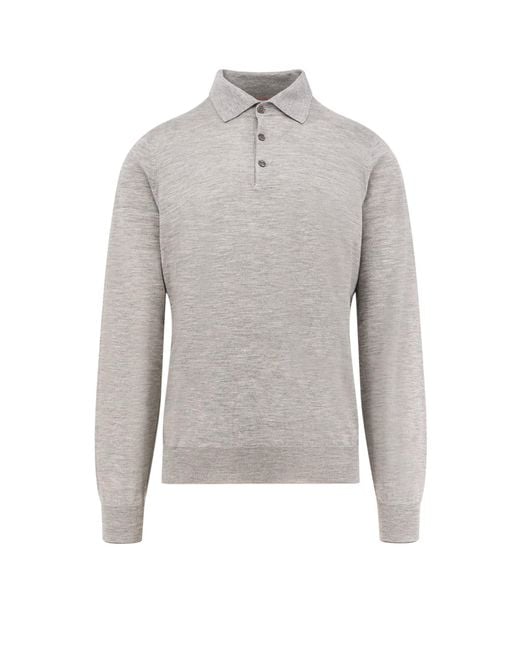 Brunello Cucinelli Gray Cashmere And Silk Polo Shirt for men