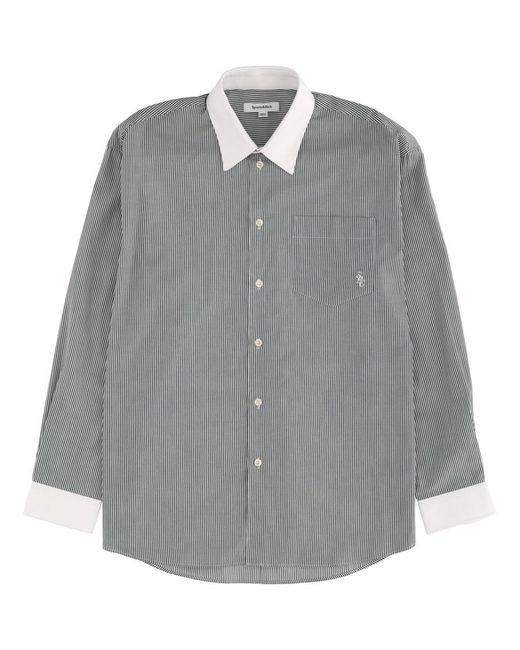 Sporty & Rich Gray Logo Striped Shirt Cotton
