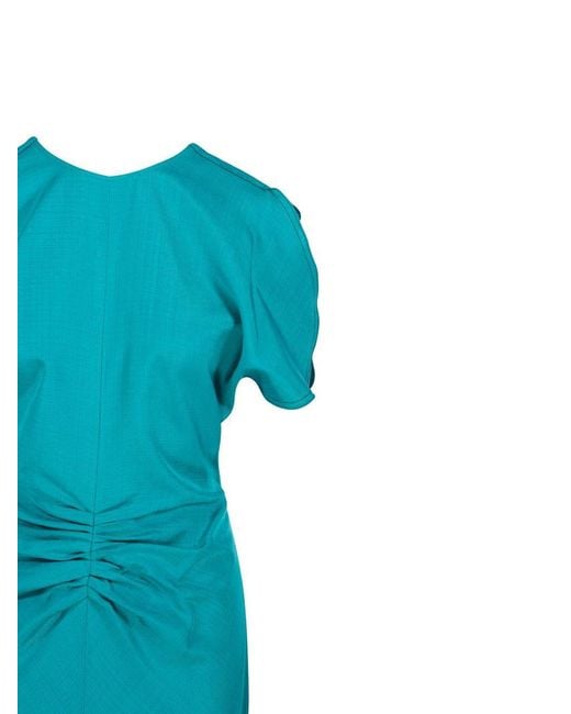 Victoria Beckham Blue Gathered Waist Midi Dress