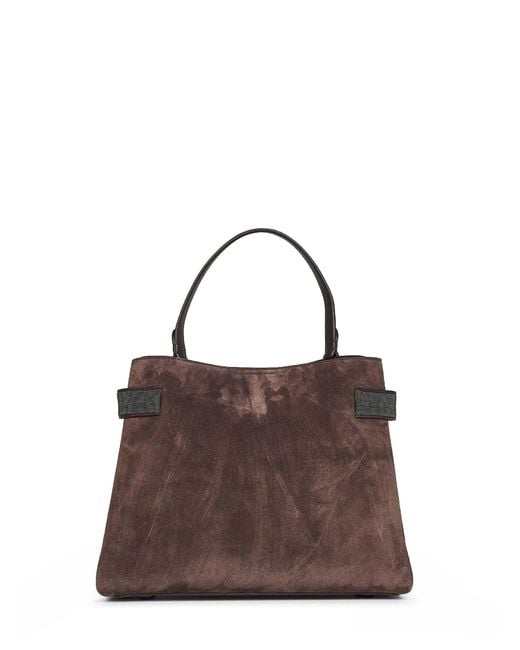 Brunello Cucinelli Brown Espresso Essence Top-Handle Bag With Precious Bands