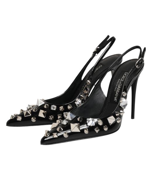 Dolce & Gabbana Black Studded Leather Heels Slingbacks Shoes 100Lf