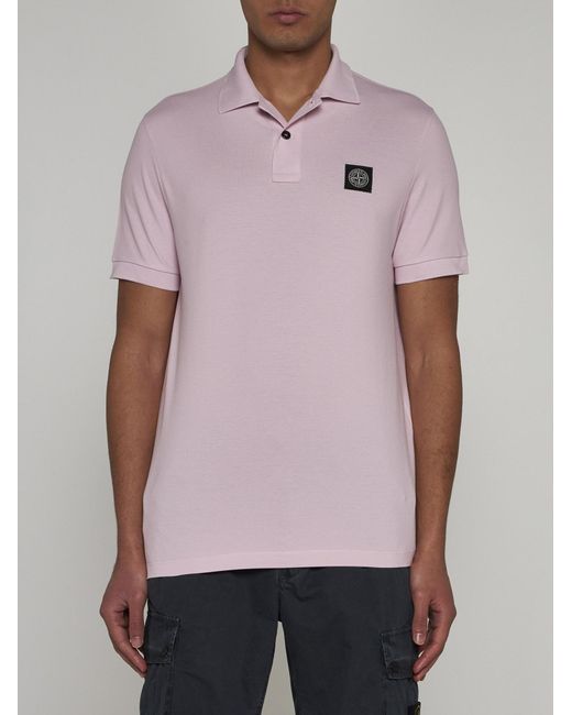 Stone Island Pink Logo-patch Cotton Polo Shirt for men