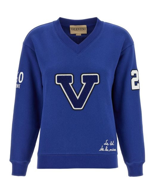 Valentino Garavani Blue Chat De La Maison Sweatshirt Cotton