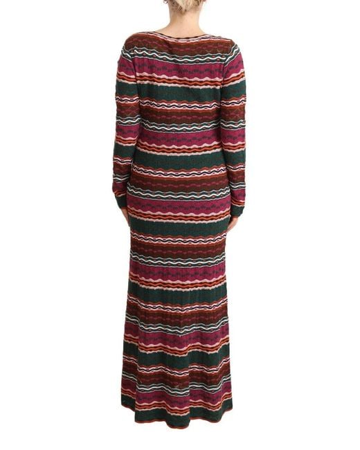 Missoni Black Stripe Wool Knitted Maxi Sheath Dress
