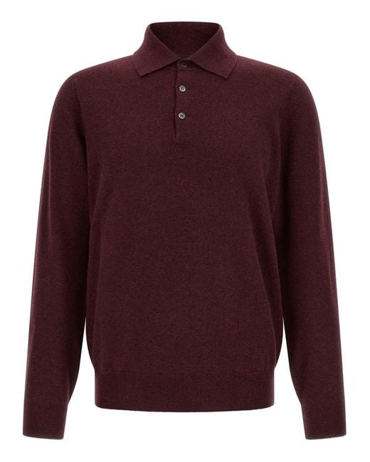 Brunello Cucinelli Red Cashmere Polo Shirt for men