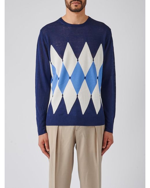 Ballantyne Blue Neck Pullover Diamond Sweater for men