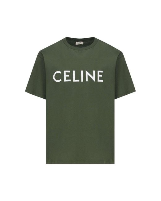 Céline Green Logo Printed Crewneck T-shirt for men