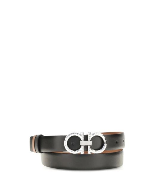 Ferragamo White Reversible And Adjustable Gancini Belt Calf Leather Bos Taurus E Braces
