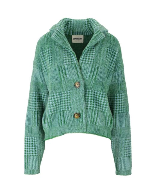 Essentiel Antwerp Check Green Light Blue Knitted Jacket