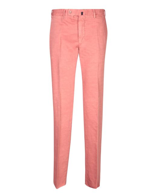 Incotex Pink Chino Linen Trousers By for men