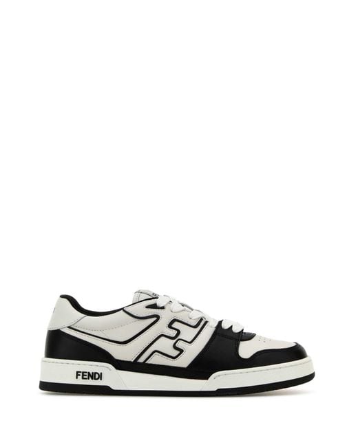 Fendi White Two-Tone Leather Match Sneakers for men