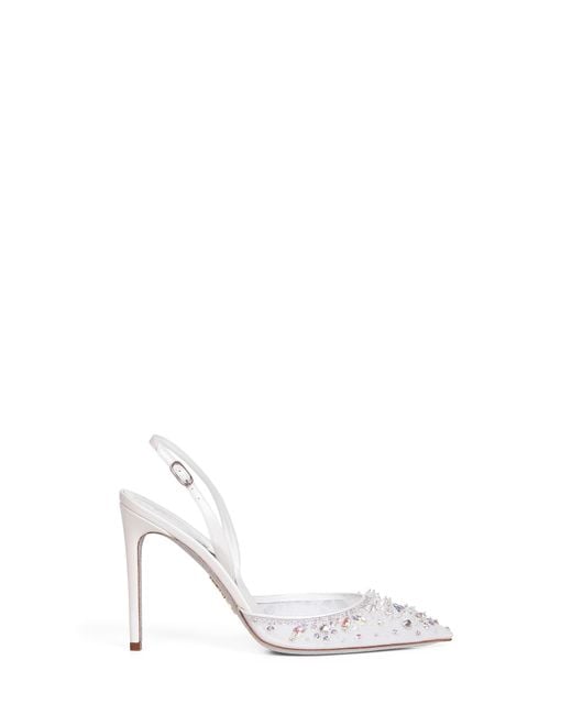 Rene Caovilla White Crystal-Embellished Cinderella 105 Slingback Pumps