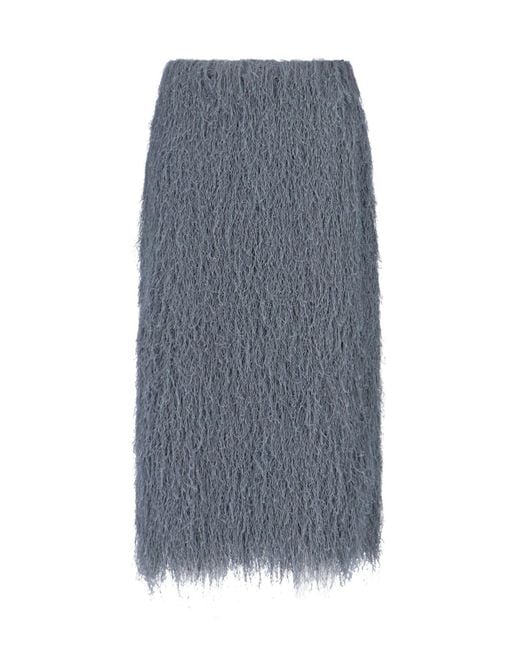 Dries Van Noten Blue Fringed Midi Skirt