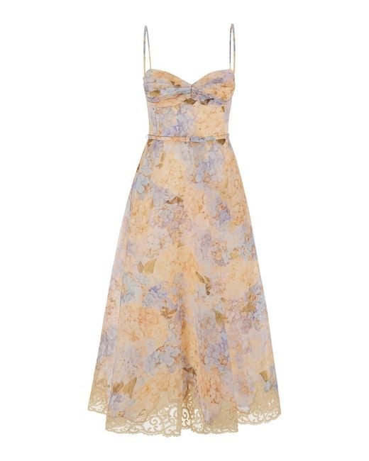 Zimmermann Natural Midi Dress Valiant Tucked Linen Silk