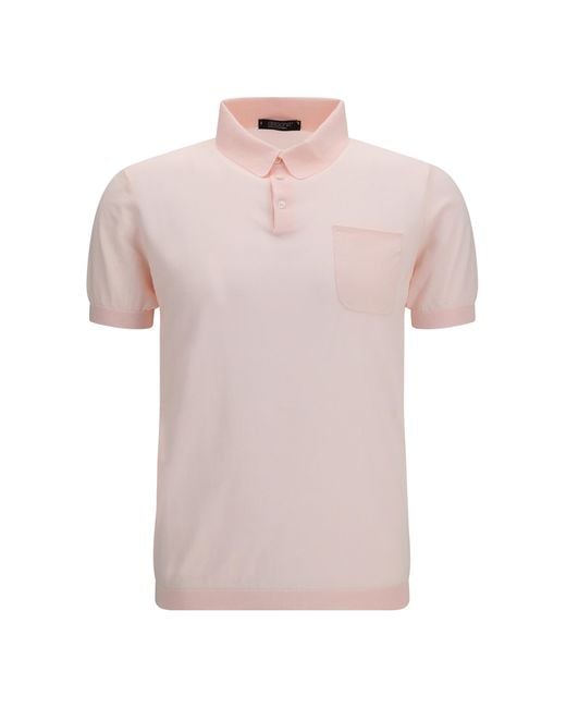 Aragona Cashmere Pink Short-Sleeve Polo Cotton Shirts for men