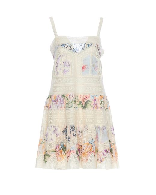 Zimmermann White "mini Halliday Dress With Floral Print And Lace
