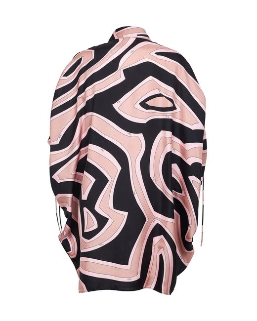 Emilio Pucci White And Labirinto-Print Silk Twill Short Kaftan Dress