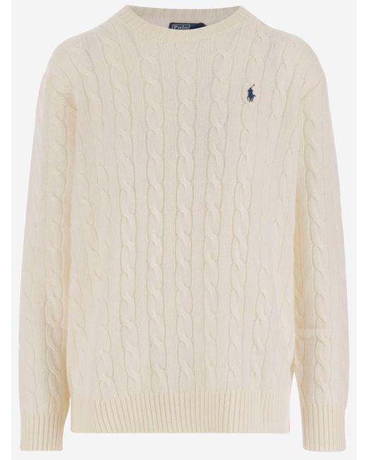 Polo Ralph Lauren Natural All-Over Cable Knit Wool And Cashmere Sweater