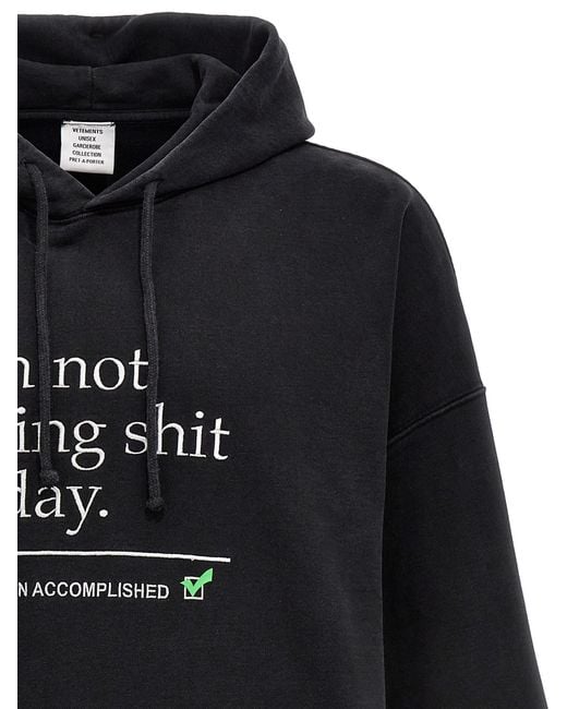 Vetements Not Doing Shit Today Hoodie Sweatshirt in Black Vetements Not Doing Shit Today Hoodie Sweatshirt in Black