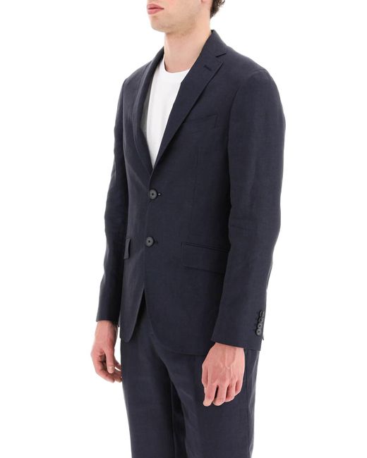 Etro Blue Tailored Linen Jacket Featuring Printed Lining for men