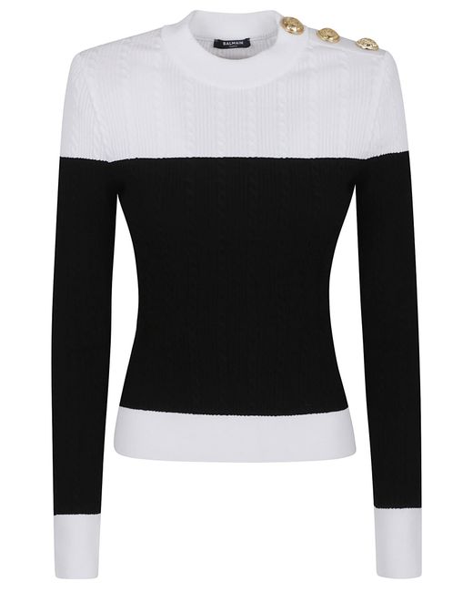 Balmain Black Ls 3 Btn Torsade Knit Top