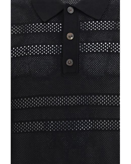 Dries Van Noten Black Polo Shirt Mesh Viscose for men