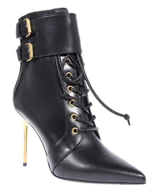 Balmain Women's Black Leather Ankle Boots