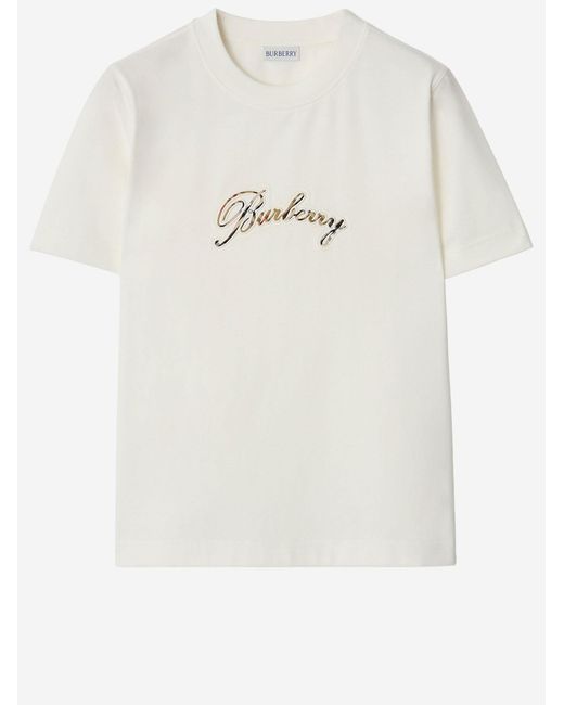 Burberry Natural Cotton T-Shirt With Logo