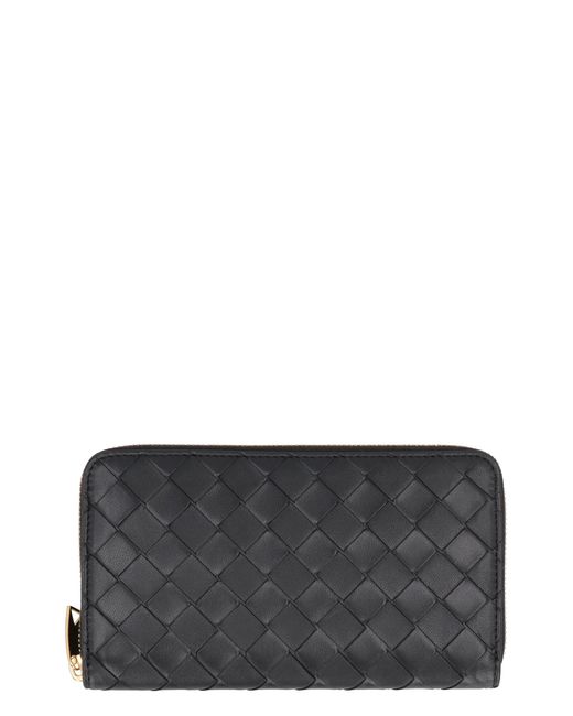 Bottega Veneta Gray Leather Zip-Around Wallet For