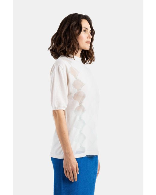 Bielo White Seashell Argyle Jacquard T-Shirt With Pattern Ecru T-Shirts And Polos