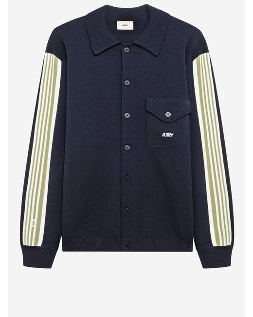 Autry Blue Viscose Blend Jacket With Logo Sweatshirts for men