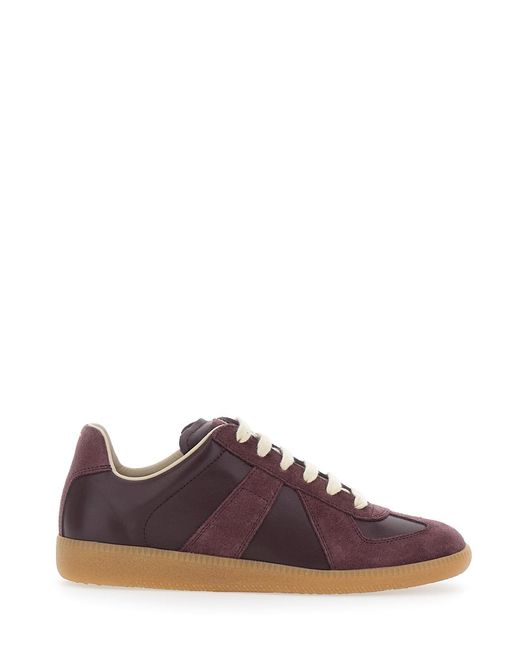 Maison Margiela Purple Low Top Sneakers Leather And Suede Calf Trainers