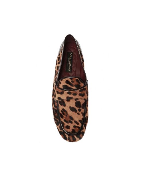 Dolce & Gabbana Brown Leopard Print Pony Hair Loafers for men