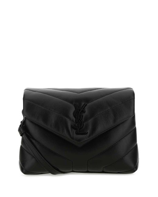 Saint Laurent Leather Loulou Logo Plaque Crossbody Bag in Nero (Black