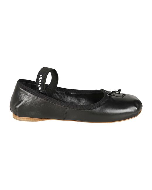 Miu Miu Leather Ballet Flats in Black Lyst