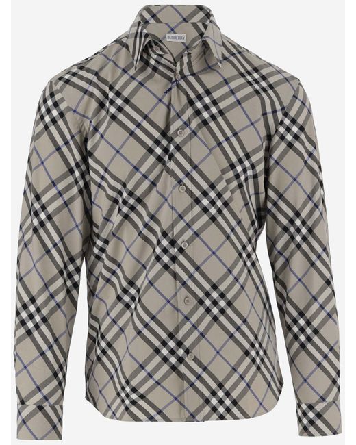 Burberry Gray Cotton Shirt With Check Pattern for men