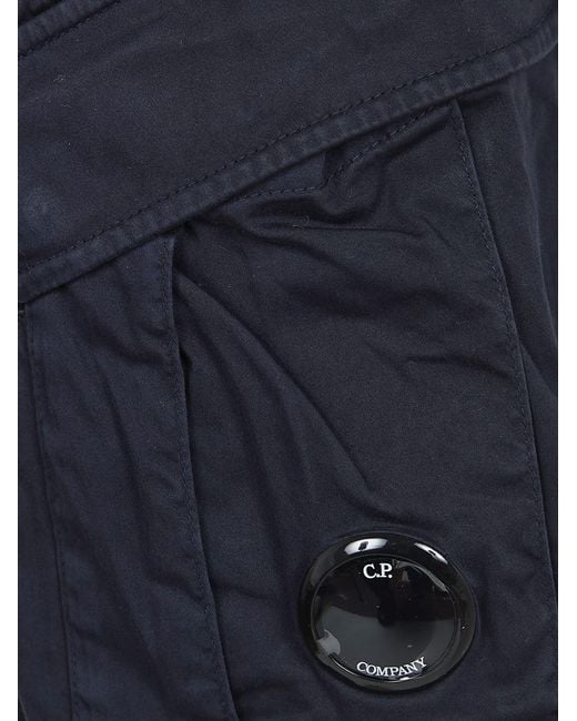 C P Company Blue C. P. Company Stretch Sateen Cargo Lens Shorts for men
